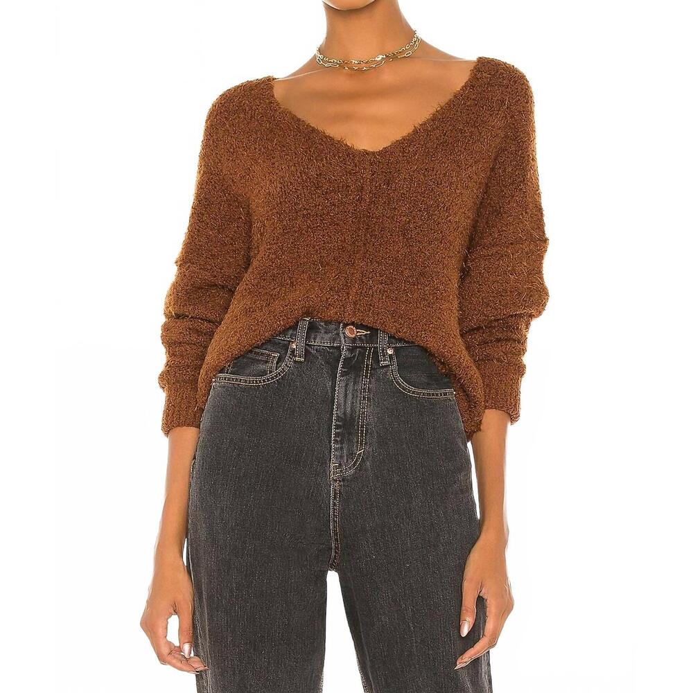 NEW FREE PEOPLE icing v-neck pullover in mocha java